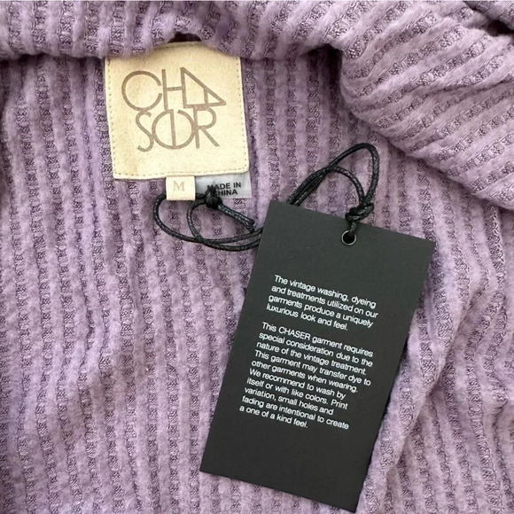 NWT Chaser M Thermal L/S V-Neck Criss Cross Open Back Shirttail‎ Tee Boho Purple - Picture 4 of 5